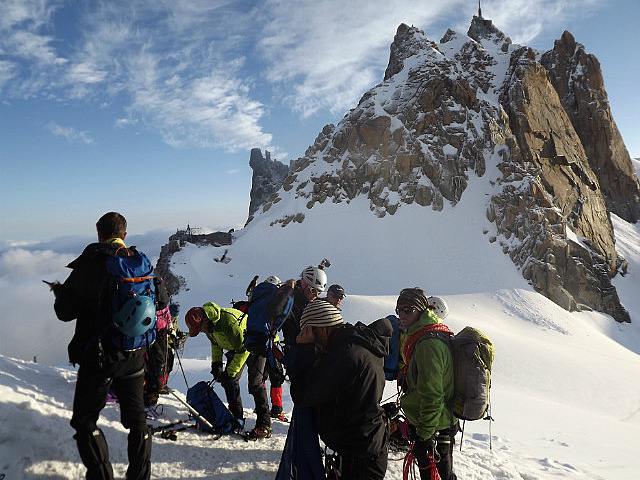 View of Aiguille du Midi from the Cosmiques hut